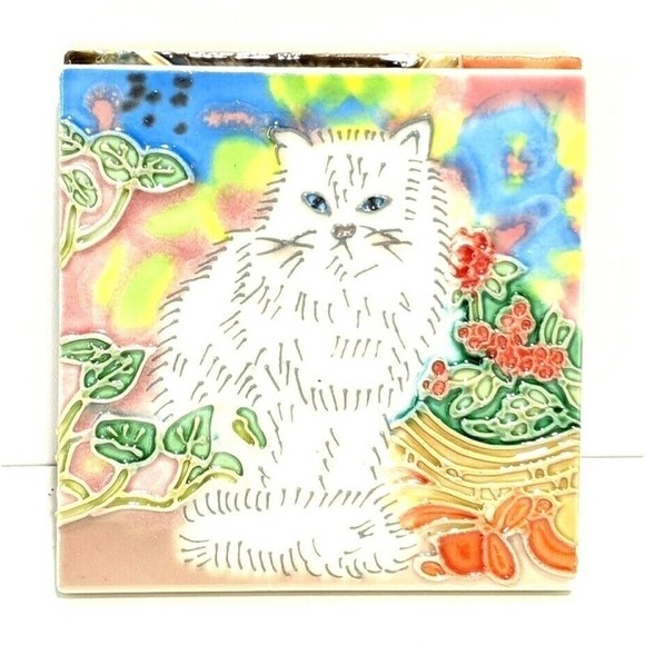 Cat Feline Coasters Art Tiles Set of 4 Cork Backed 4 x 4" - Picture 2 of 7